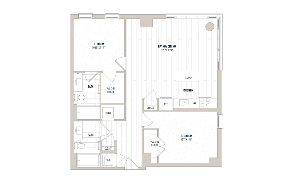 Plan 2H - 2 bedroom floorplan layout with 2 baths and 1016 square feet.