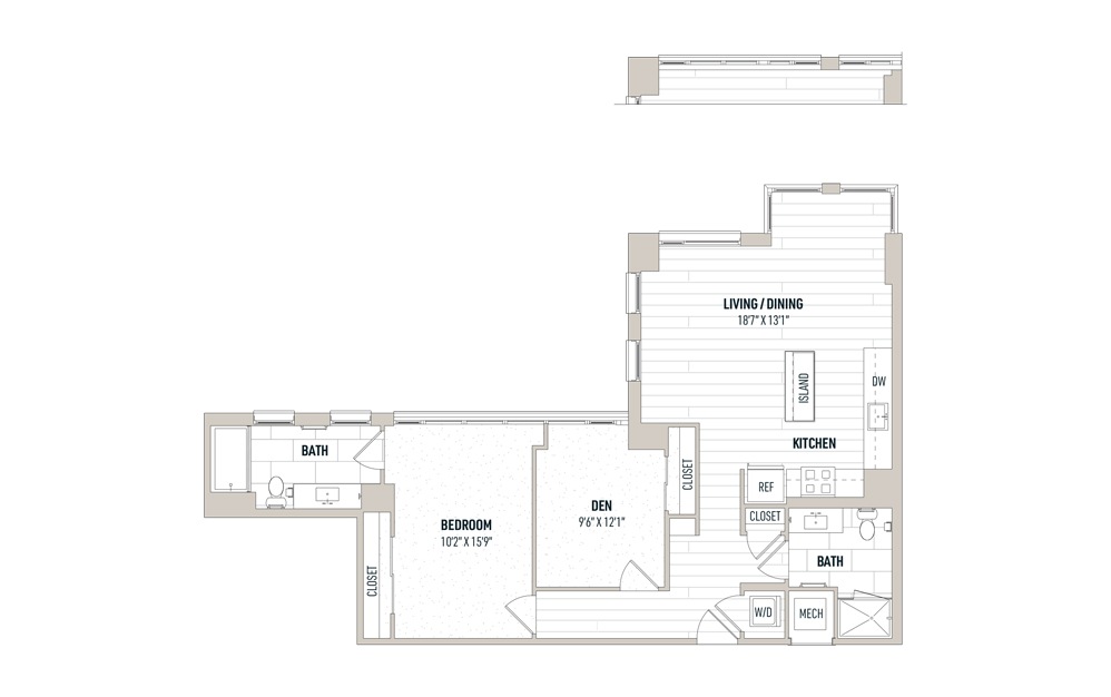 Plan 1D-6 - 1 bedroom floorplan layout with 2 bathrooms and 1053 square feet